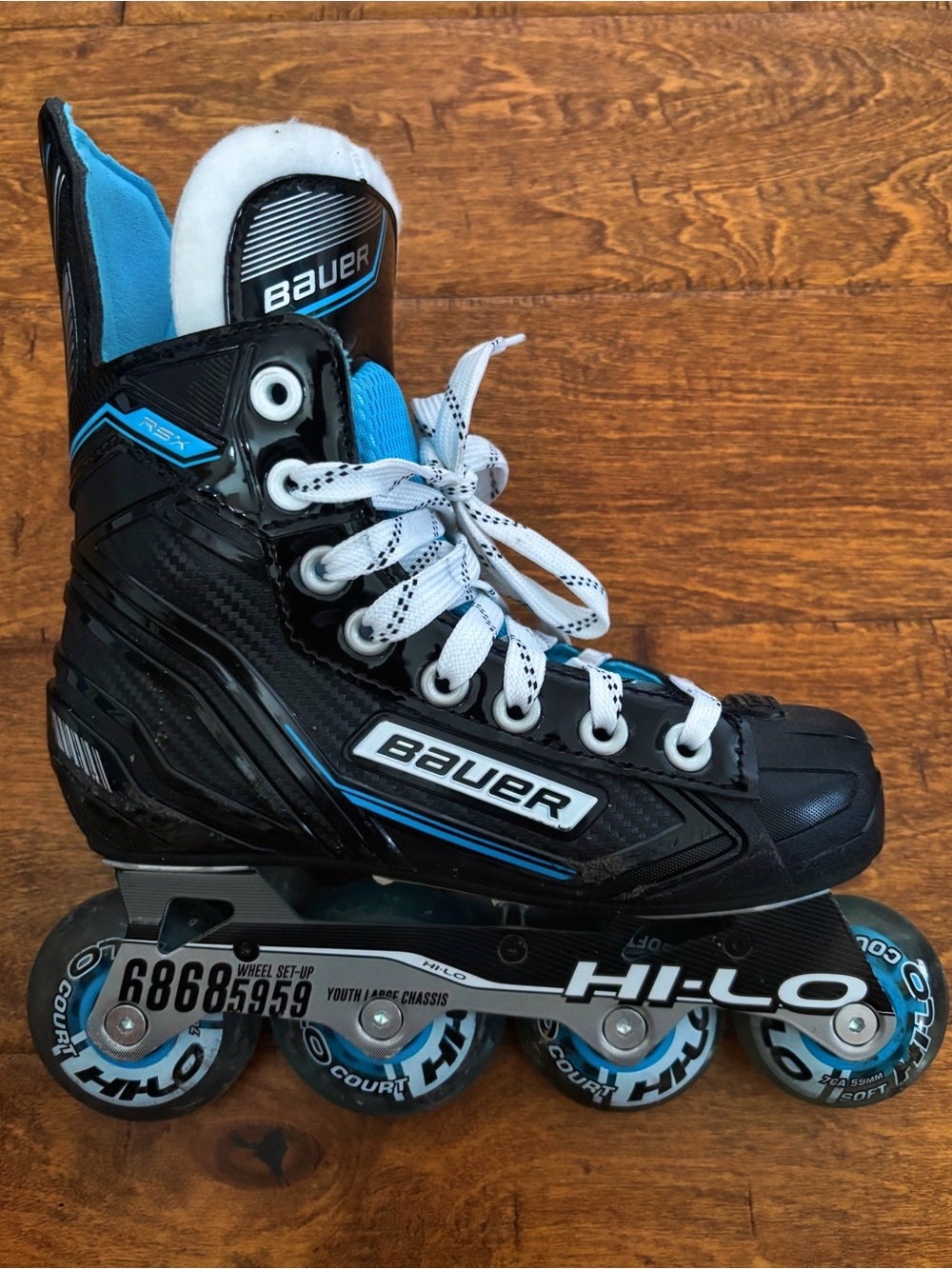 Bauer Black and Blue Inline Hockey Skates with White Laces - Picture 3 of 5